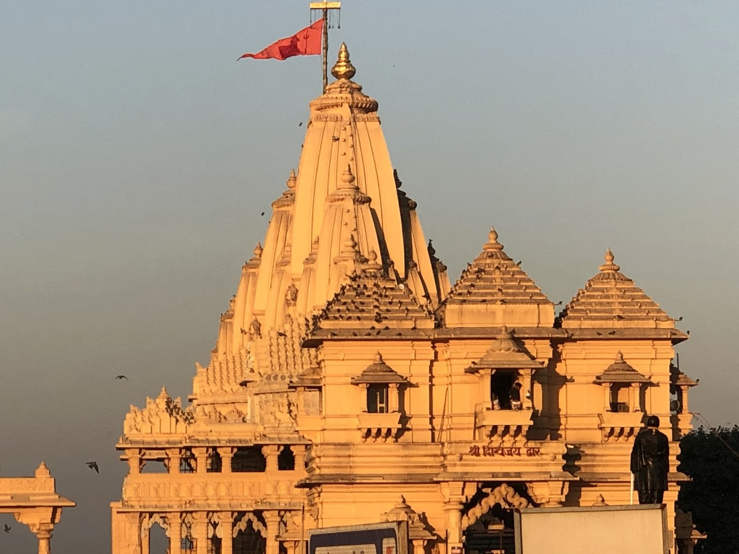 Somnath Temple glowing in golden evening light