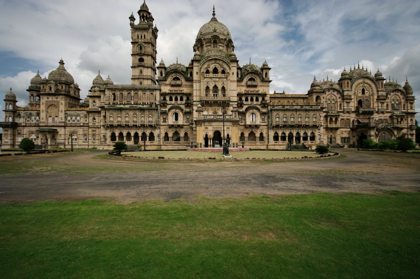 Laxmi Vilas Palace in Vadodara beneath a dramatic sky